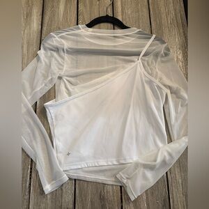 HALARA White Asymmetrical Sheer Blouse